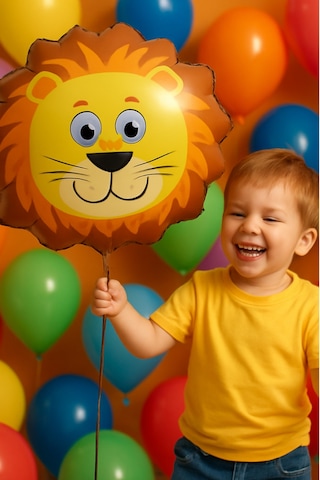 Folyo Balon Sevimli Hayvanlar Safari Aslan 45 55 Cm Doğum Günü Parti Helyum Uyumlu Altın