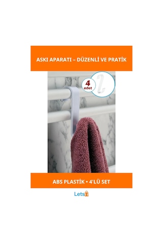 4'lü Beyaz Kanca Askı Aparatı Seti Dayanıklı Abs Plastik Çok Renkli