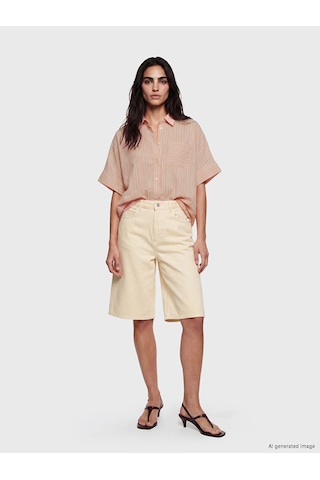 Lcw Vision Pembe Çizgili Oversize Kadın Gömlek