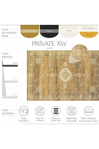 Cool Halı Private Xw Gold Krem Vintage Dijital Baskılı Yıkanan Kaymaz Şönil Şık Saray Salon Halısı