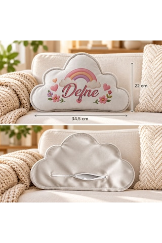 Bk Gift Kişiye Özel İsimli Gri Bulut Yastık-2 - Bebek Ve Çocuk Odası Dekoratif Yastık 34,5x22 Cm