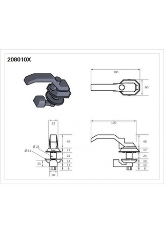 Atlastek Metal Hava Santral Jeneratör Kompresör Kabin Ağır Panel Kol Kilit - Plastik Düz Dil Kilitlenmeyen Anahtarsız