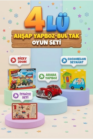 Eğitici Öğterici Ve Eğlenceli 4'lü Frame Yapboz Hikayeli Ve Bul-tak Takımı Renkli 4lü Oyun Seti