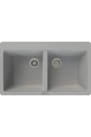 Polex Cristalüx Granit Evye P-N9 Gri 2 Hazneli Tezgah Altı Ve Tezgah Üstü Mutfak Evyesi 86x50.5 CM