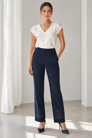 Bihan Store Yüksek Bel Paçası Taş İşlemeli Kadın Kumaş Pantolon Y26-25935-lacivert