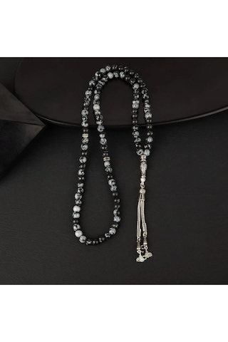 Sertifikalı Karlı Obsidyen Doğal Taş Tesbih 99luk 6mm