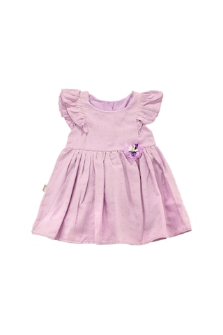 Düğme Detaylı Fırfırlı Puantiyeli Kız Elbise Bipamuk 001