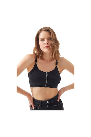 Cottonhill Siyah Pamuklu Ayarlanabilir Askılı Fermuarlı Bralet Büstiyer Siyah