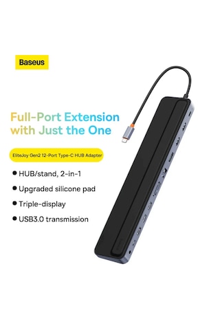 Baseus Elitejoy Gen2 12-in-1 Usb-c Hub Docking Station, 4k 60hz Triple Display Adaptör, 100w Pd Şarj, Gigabit Ethernet, Sd/tf Kart Okuyucu - Laptop İçin