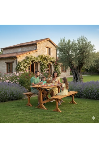 Masif Ahşap Bahçe Masa Takımı Kahverengi