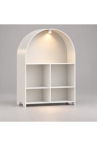 Led Işıklı Modern Metal Kitaplık Çok Amaçlı Dekoratif Raf Ev Düzenleyici Beyaz
