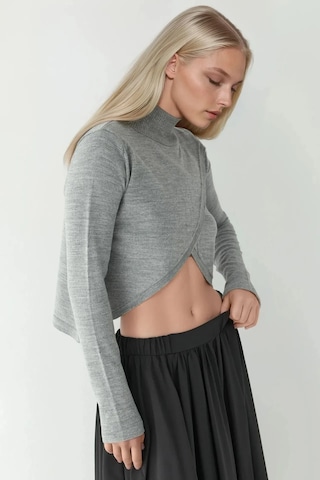 Hiccup Asimetrik Turtleneck Triko Kazak Gri