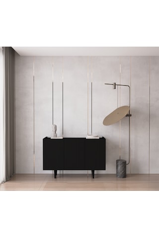 Enwood Capella Siyah Mdf 3 Kapaklı Raflı 120 Lık Konsol