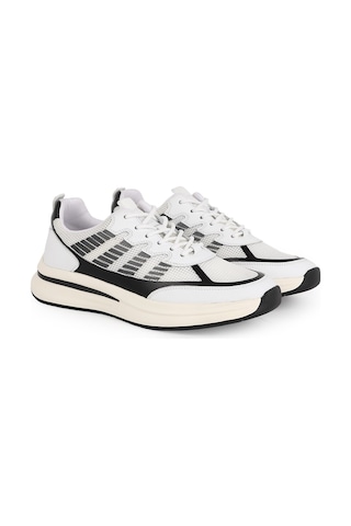 LBR H1135 Ea Nefes Alabilir Örme Triko Kumaşlı Bağcıklı Kalın Eva Taban Günlük Sneaker Beyaz-siyah