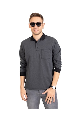 Erkek Orta Yaş ve Üzeri Polo Yaka Cepli Uzun Kollu Fitilli Mevsimlik Sweatshirt 1219-Füme-Füme