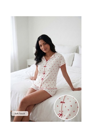 Lela Bayan Pijama Takımı 65770837 Beyaz-kırmızı