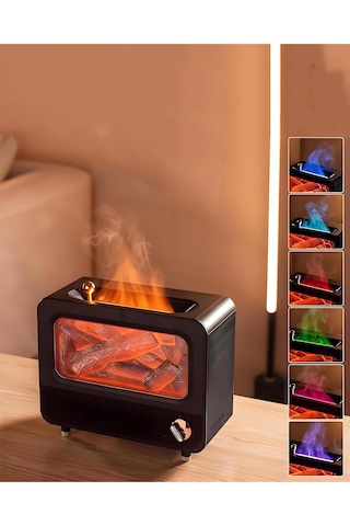 Alev Efektli Retro Hava Nemlendirici Odun Çıtırtı Sesli Aroma Difüzörü Ultrasonik Buhar Makinesi