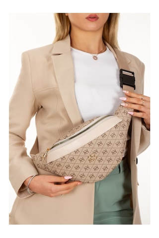 Newish Polo Kadın Desenli Çapraz Omuz Askılı Bel Omuz Çanta Bej