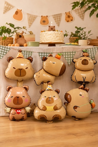 Capybara Folyo Balon Seti 6 Parça 14 İnç Capybara Temalı Doğum Günü Parti Dekorasyonu Çok Renkli