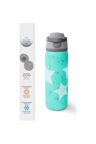 Coral High Turkuaz Yıldız Desenli Pipetli Ve Direkt İçim Çelik Termos 800 Ml 38593 Turkuaz
