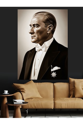 Atatürk Smokinli Profil Portresi Dekoratif Kanvas - Mdf Ahşap Tablo