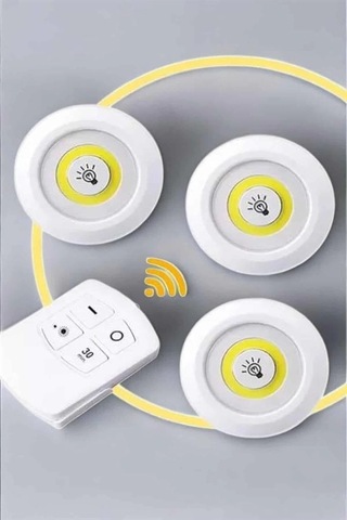 Bfs Led Lamba 3'lü Uzaktan Kumandalı Yapışkanlı Beyaz Işık Çok Renkli