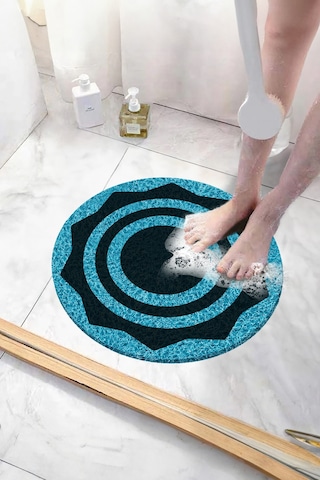 Yuvarlak Banyo Paspası Kaymaz Taban Yumuşak Esnek Paspas Islak Zemin Hijyenik Paspas 50x50 Cm Mavi