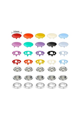 Ranyeek 9.5mm 10 Renk 200 Adet Sert Tıkanaklı El Basma Aracı Ve Saklama Kutusu Seti Çok Renkli