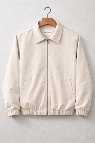 Mero Life Erkek Basic Old Money Fermuarlı Oversize Mevsimlik Polo Yaka Gabardin Kumaş Krem Ceket