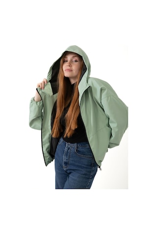 Spor Kadın Kapüşonlu Su Ve Rüzgar Geçirmez Cepli İçi Astarlı Oversize Mevsimlik Yağmurluk Su Yeşili