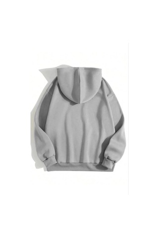 Mbb E-ticaret Kadın Kapüşonlu Kanguru Cepli 3 İplik Pamuklu Düz Hoodie Sweatshirt - Gri
