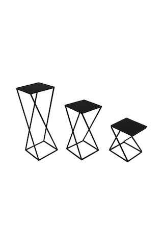 Metal Çapraz Ayaklı Zigon Sehpa Çiçeklik 3 ‘Lü Set Wd-21