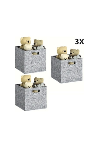 Dolap İçi Düzenleyici 3 Adet Organizer 3mm Keçe 32x32x32 Cm Çok Amaçlı Gri Keçe Kutu Gri