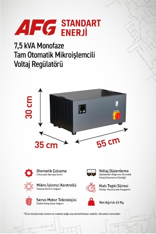 7.5 Kva Monofaze Tam Otomatik Mikroişlemcili Voltaj Regülatörü