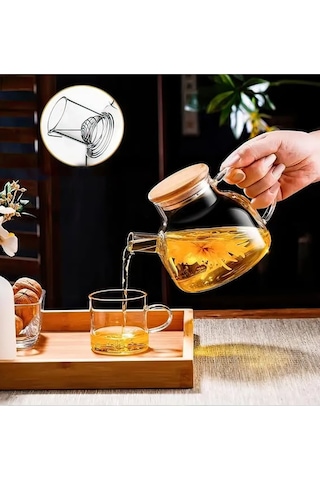 Bambu Kapaklı Borosilikat Cam Demlik 1000ml Royaleks-cm-2000 Çok Renkli