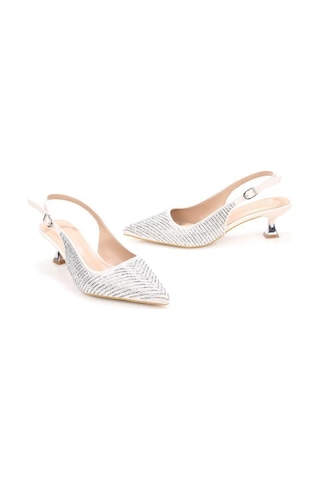 Pisagor Ps-32350 Kadın 4 Cm Arkası Açık Taşlı Abiye Stiletto Ayakkabı Krem
