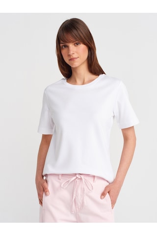 Dilvin 31763 Bisiklet Yaka T-shirt-beyaz Beyaz