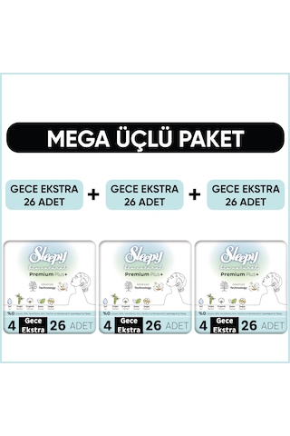 Sleepy Bio Natural Premium Plus Hijyenik Ped Gece Extra 3 x 26'lı