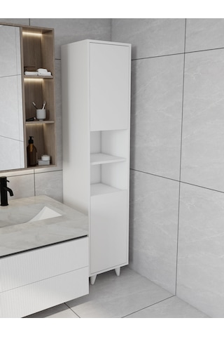Riva Çamaşır Sepetli Banyo Dolabı Beyaz Renk