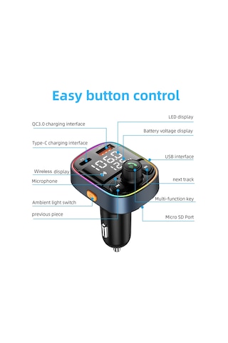 C87b Pd Qc3.0 Hızlı Şarj Cihazı Bluetooth 5.0 Fm Verici Eller Serbest Mp3 U Disk Araba Müzik Çalar Kiti