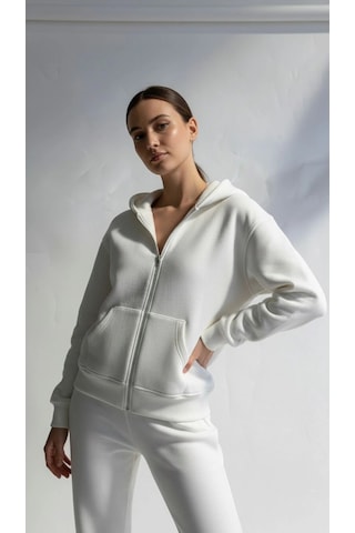Kazax 3 İplik Şardonlu Kapşonlu Hoodie Frm Beyaz P510437 Beyaz