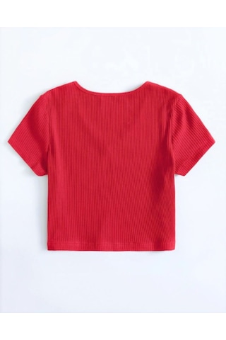 Rooted-kadın Basic Crop V Yaka Kaşkorse T-shirt Kirmizi