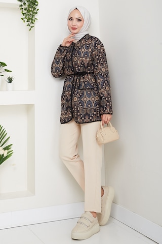 Desenli Düğmeli Kapitone Ceket 1620 - Siyah Siyah