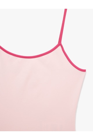 Koton Pamuklu Renk Kontrastlı Slim Fit U Yaka Askılı Bluz Pembe 6sak10236ek Gül
