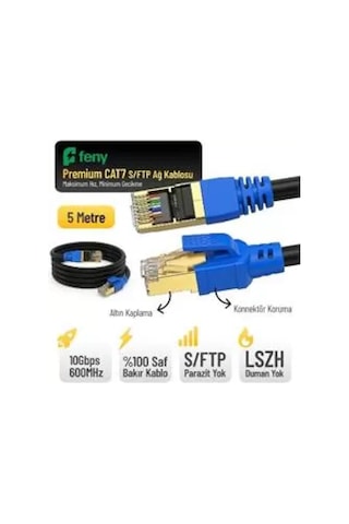 Feny Fn-cat7ls05 10gbps İnternet 60mhz 5 Metre Cat7 Gold Patch Kablo Yanmaz- Yüzde 100 Saf Bakır