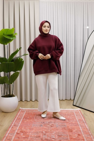 Moonsc Oversize Sweat 3 İplik Şardonlu Bordo
