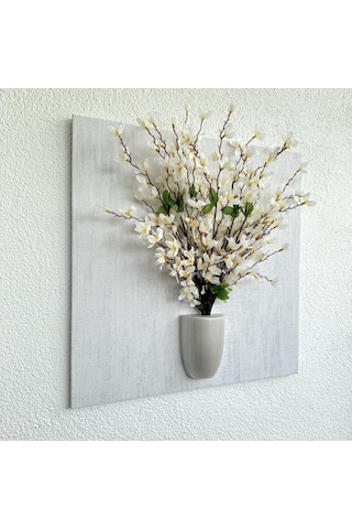 Kabartma Dokulu, Beyaz Sakura Çiçekli 3d Tablo
