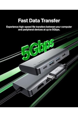 Usb C 4'ü 1 Arada Çok Bağlantı Noktalı Adaptör 4k Hdmı, Usb-c 100w Pd Geçişli Şarj Ve Daha Fazlası İçin 2 X Usb A Bağlantı Noktası İle