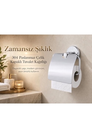 Kapaklı Tuvalet Kağıtlığı, 304 Paslanmaz Çelik, Krom Kaplama Wc Kağıtlık, Yapışkanlı Ve Vidalı Montajlı, Banyo Aksesuarı 000 Açık Krem