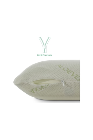 Rudu Aloevera Kılıflı Visco Visko Delikli Bütün Sünger Yastık 60x40x14 Cm 1330 Gr Omuz/boyun Destekli Beyaz - Yeşil